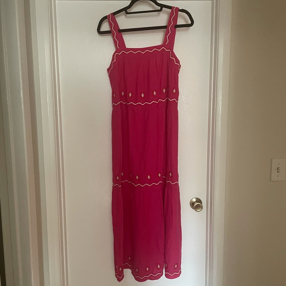 LOFT Embroidered Tiered Square Neck Midi Dress
